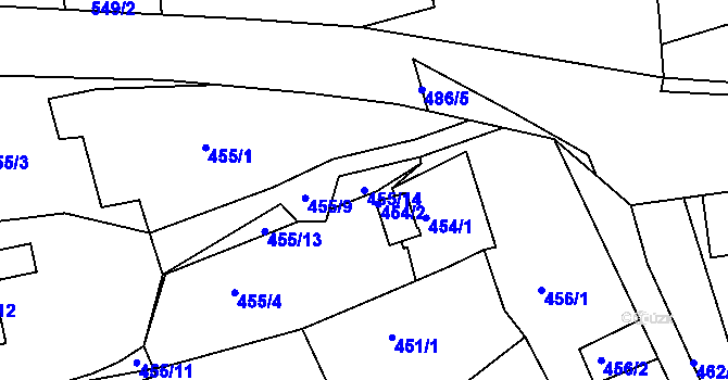 Parcela st. 455/14 v KÚ Běhánky, Katastrální mapa