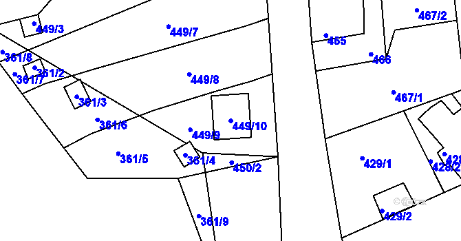Parcela st. 449/10 v KÚ Běhánky, Katastrální mapa
