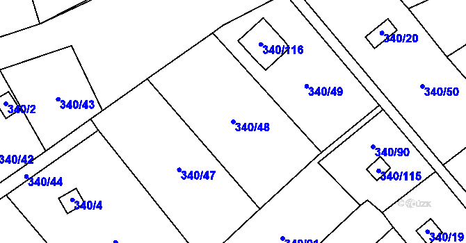 Parcela st. 340/48 v KÚ Běhánky, Katastrální mapa