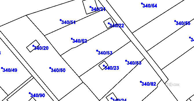 Parcela st. 340/53 v KÚ Běhánky, Katastrální mapa
