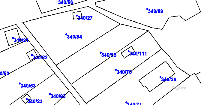Parcela st. 340/55 v KÚ Běhánky, Katastrální mapa
