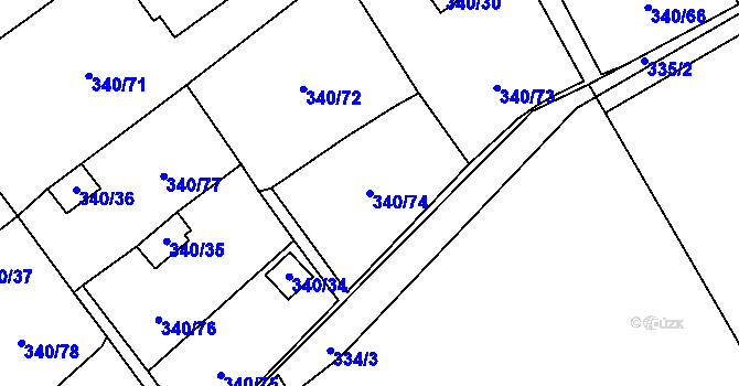 Parcela st. 340/74 v KÚ Běhánky, Katastrální mapa