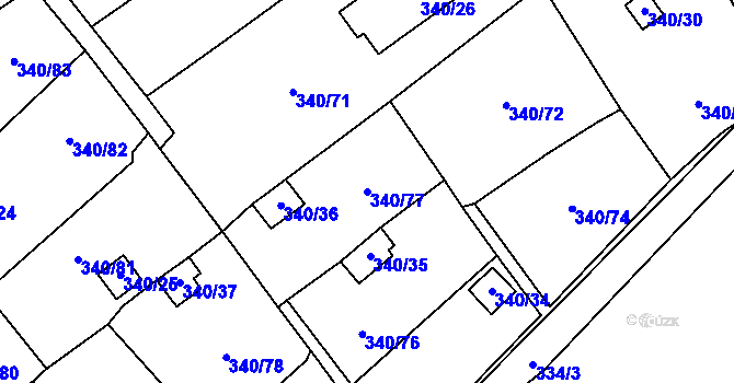 Parcela st. 340/77 v KÚ Běhánky, Katastrální mapa