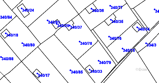 Parcela st. 340/78 v KÚ Běhánky, Katastrální mapa
