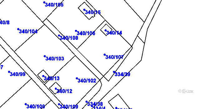 Parcela st. 340/107 v KÚ Běhánky, Katastrální mapa