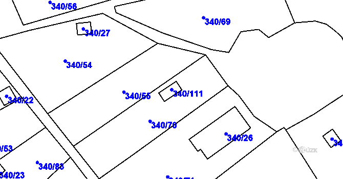 Parcela st. 340/111 v KÚ Běhánky, Katastrální mapa