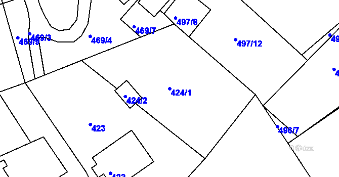 Parcela st. 424/1 v KÚ Běhánky, Katastrální mapa