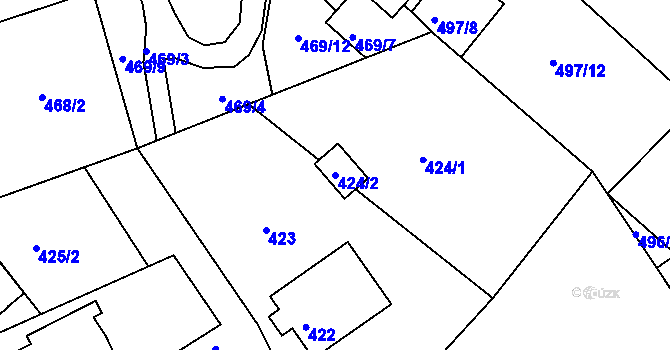 Parcela st. 424/2 v KÚ Běhánky, Katastrální mapa