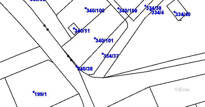 Parcela st. 334/37 v KÚ Běhánky, Katastrální mapa
