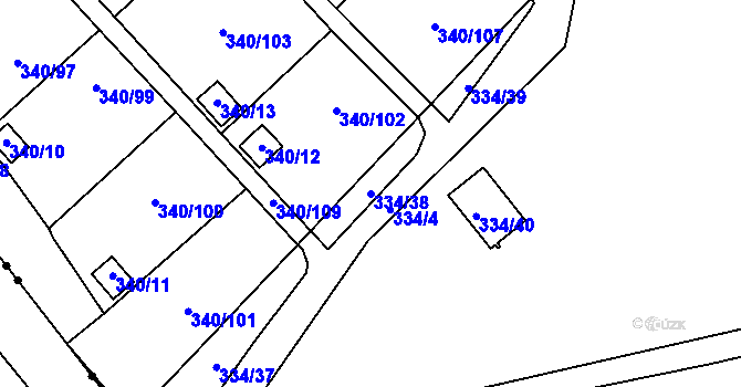 Parcela st. 334/38 v KÚ Běhánky, Katastrální mapa