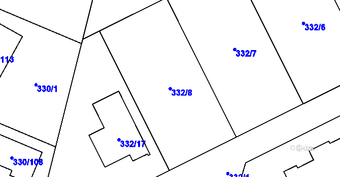 Parcela st. 332/8 v KÚ Běhánky, Katastrální mapa