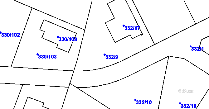 Parcela st. 332/9 v KÚ Běhánky, Katastrální mapa