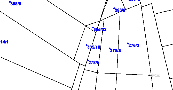 Parcela st. 365/18 v KÚ Běhánky, Katastrální mapa