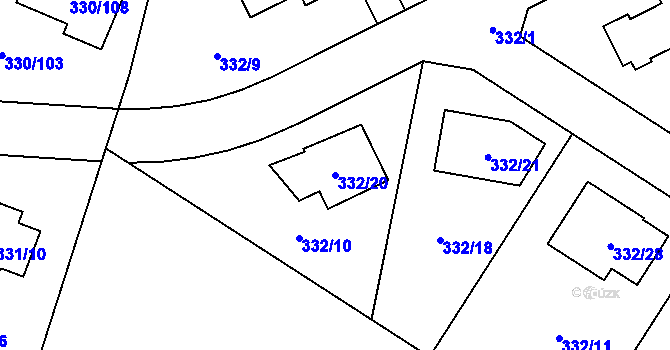 Parcela st. 332/20 v KÚ Běhánky, Katastrální mapa