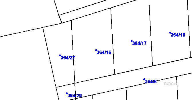 Parcela st. 364/16 v KÚ Běhánky, Katastrální mapa