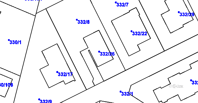 Parcela st. 332/26 v KÚ Běhánky, Katastrální mapa