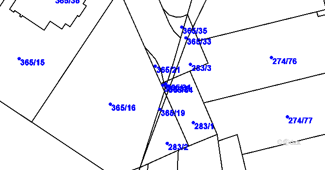 Parcela st. 365/32 v KÚ Běhánky, Katastrální mapa
