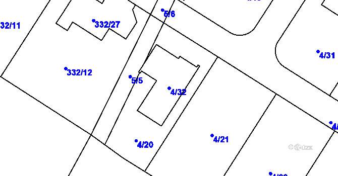 Parcela st. 4/32 v KÚ Běhánky, Katastrální mapa