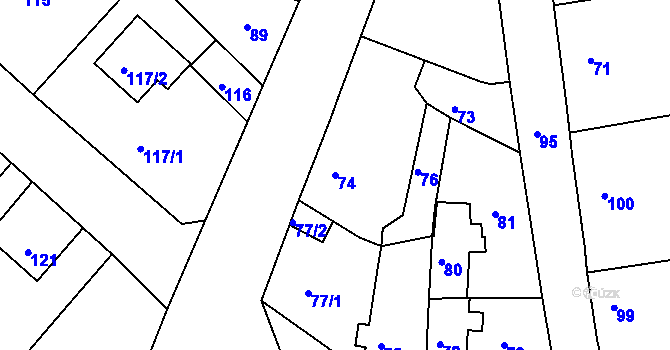 Parcela st. 74 v KÚ Drahůnky, Katastrální mapa