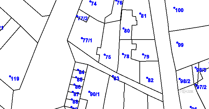Parcela st. 75 v KÚ Drahůnky, Katastrální mapa