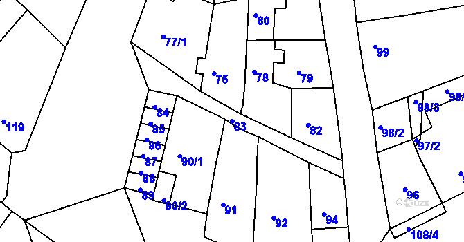 Parcela st. 83 v KÚ Drahůnky, Katastrální mapa