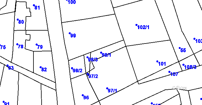 Parcela st. 98/1 v KÚ Drahůnky, Katastrální mapa