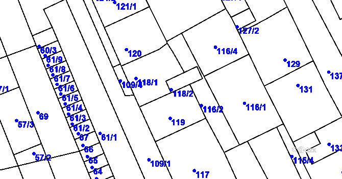 Parcela st. 118/2 v KÚ Drahůnky, Katastrální mapa