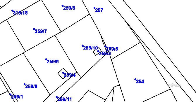 Parcela st. 259/3 v KÚ Drahůnky, Katastrální mapa