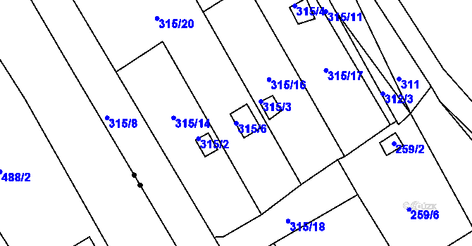 Parcela st. 315/6 v KÚ Drahůnky, Katastrální mapa