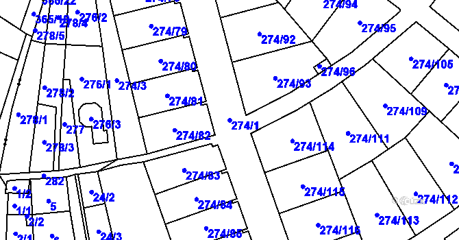 Parcela st. 274/1 v KÚ Drahůnky, Katastrální mapa