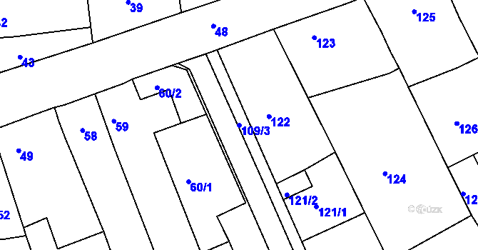 Parcela st. 109/3 v KÚ Drahůnky, Katastrální mapa