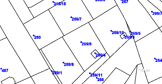 Parcela st. 259/9 v KÚ Drahůnky, Katastrální mapa