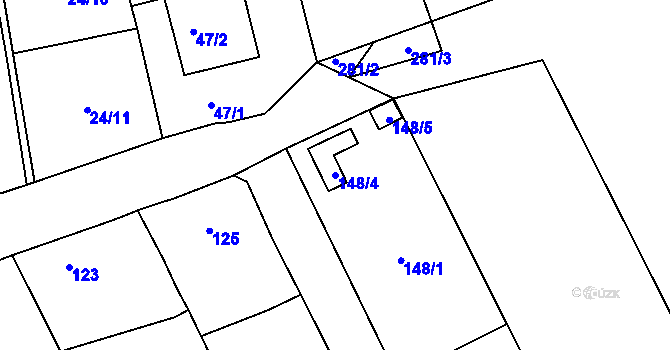 Parcela st. 148/4 v KÚ Drahůnky, Katastrální mapa