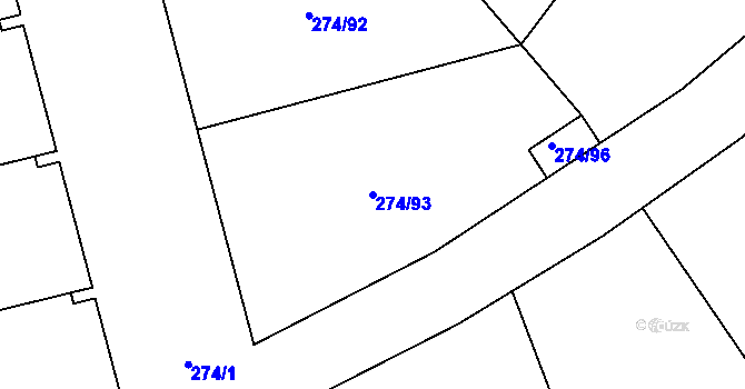 Parcela st. 274/93 v KÚ Drahůnky, Katastrální mapa