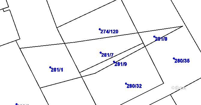 Parcela st. 281/7 v KÚ Drahůnky, Katastrální mapa