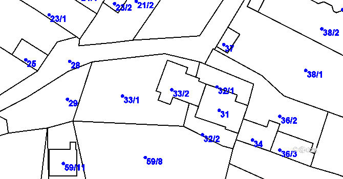 Parcela st. 33/2 v KÚ Dubí-Pozorka, Katastrální mapa
