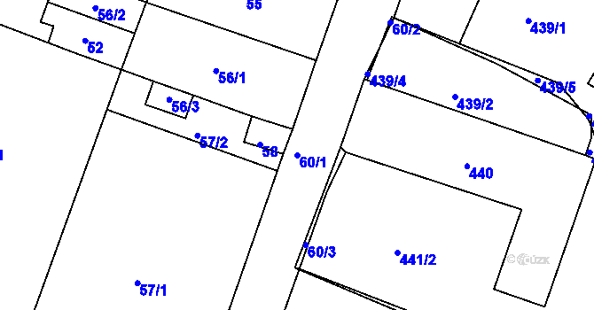 Parcela st. 60/1 v KÚ Dubí-Pozorka, Katastrální mapa