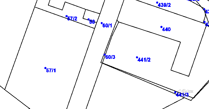 Parcela st. 60/3 v KÚ Dubí-Pozorka, Katastrální mapa