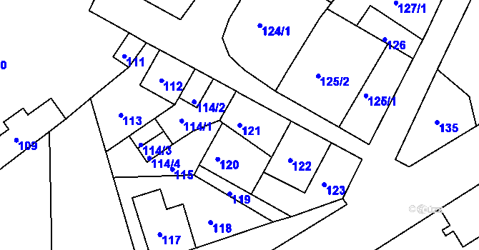 Parcela st. 121 v KÚ Dubí-Pozorka, Katastrální mapa