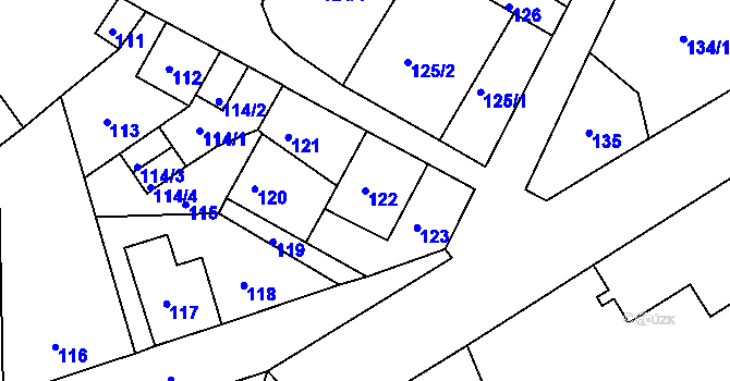 Parcela st. 122 v KÚ Dubí-Pozorka, Katastrální mapa