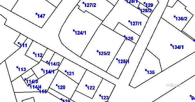 Parcela st. 125/2 v KÚ Dubí-Pozorka, Katastrální mapa