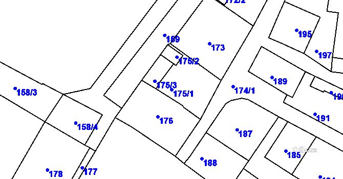Parcela st. 175/1 v KÚ Dubí-Pozorka, Katastrální mapa