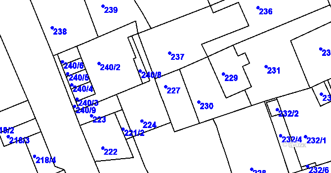 Parcela st. 227 v KÚ Dubí-Pozorka, Katastrální mapa
