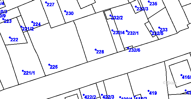 Parcela st. 228 v KÚ Dubí-Pozorka, Katastrální mapa