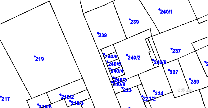Parcela st. 240/6 v KÚ Dubí-Pozorka, Katastrální mapa