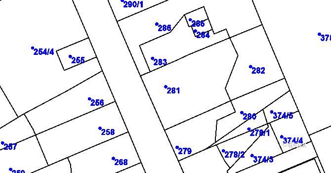 Parcela st. 281 v KÚ Dubí-Pozorka, Katastrální mapa