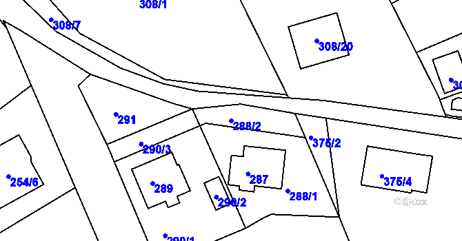 Parcela st. 288/2 v KÚ Dubí-Pozorka, Katastrální mapa