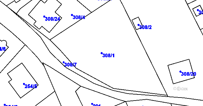 Parcela st. 308/1 v KÚ Dubí-Pozorka, Katastrální mapa