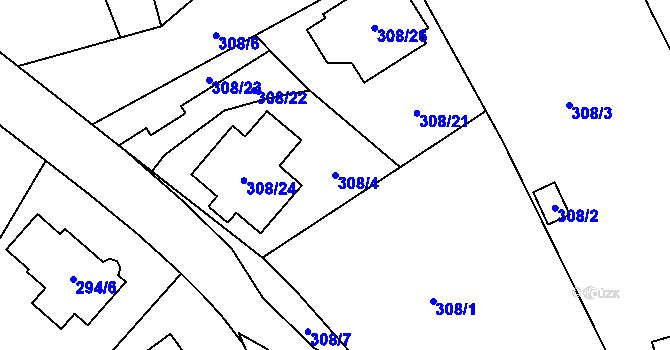 Parcela st. 308/4 v KÚ Dubí-Pozorka, Katastrální mapa