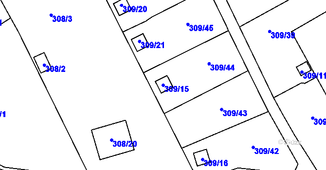 Parcela st. 309/15 v KÚ Dubí-Pozorka, Katastrální mapa